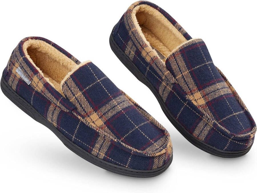 Moccasin Slippers voor Mannen Faux Schapenvacht Loafers met Rubberen Zool Comfortabele Memory Foam Huisslippers