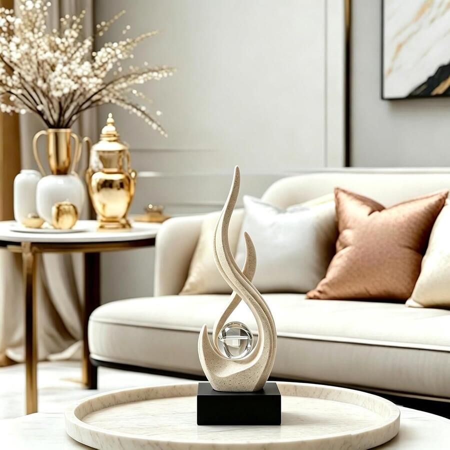 Moderne sculpturen decoratie woonkamer abstract kunstbeeld met glazen bol ornamenten voor kantoor hars tafeldecoratie voor woonkamer eetkamer kantoor