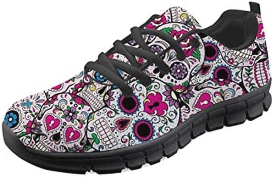 Modieuze Dames Sneakers met Schedel Patroon Antislip en Lichtgewicht Hardloopschoenen voor Comfortabele Outdoor Sport