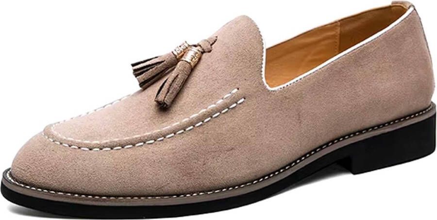 Suède Bordeelsluipers Beige met Kwastjes Loafers Instappers Heren Schoenen