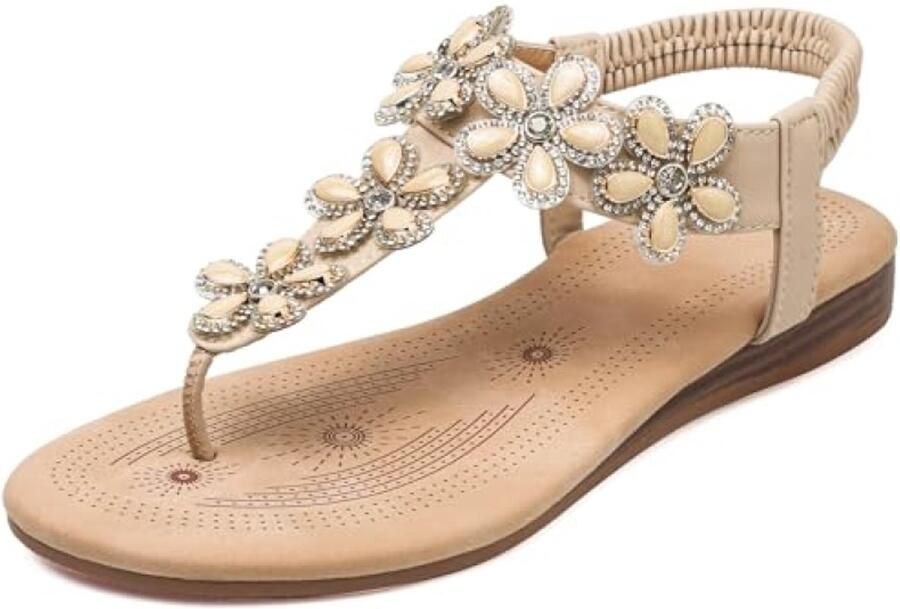 Modieuze Sandalen Dames Teenslipper Zomer Platte Sandaal Comfortabel voor Dagelijks Gebruik 2506 Beige