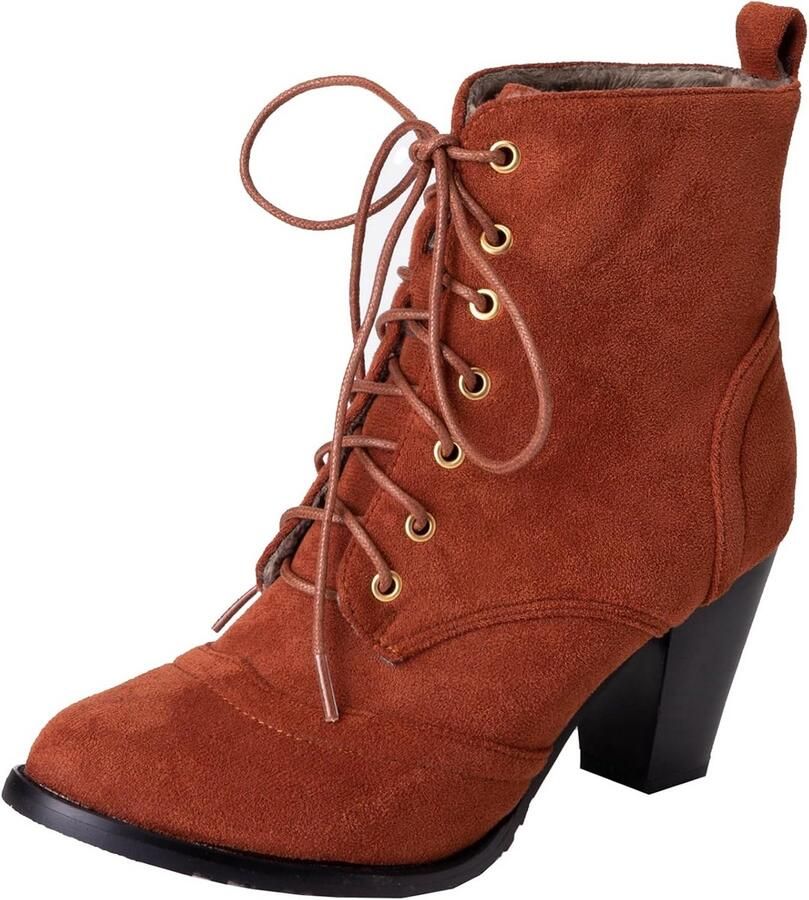 Dames Enkellaarzen met Blokhak en Verstelbare Vetersluiting