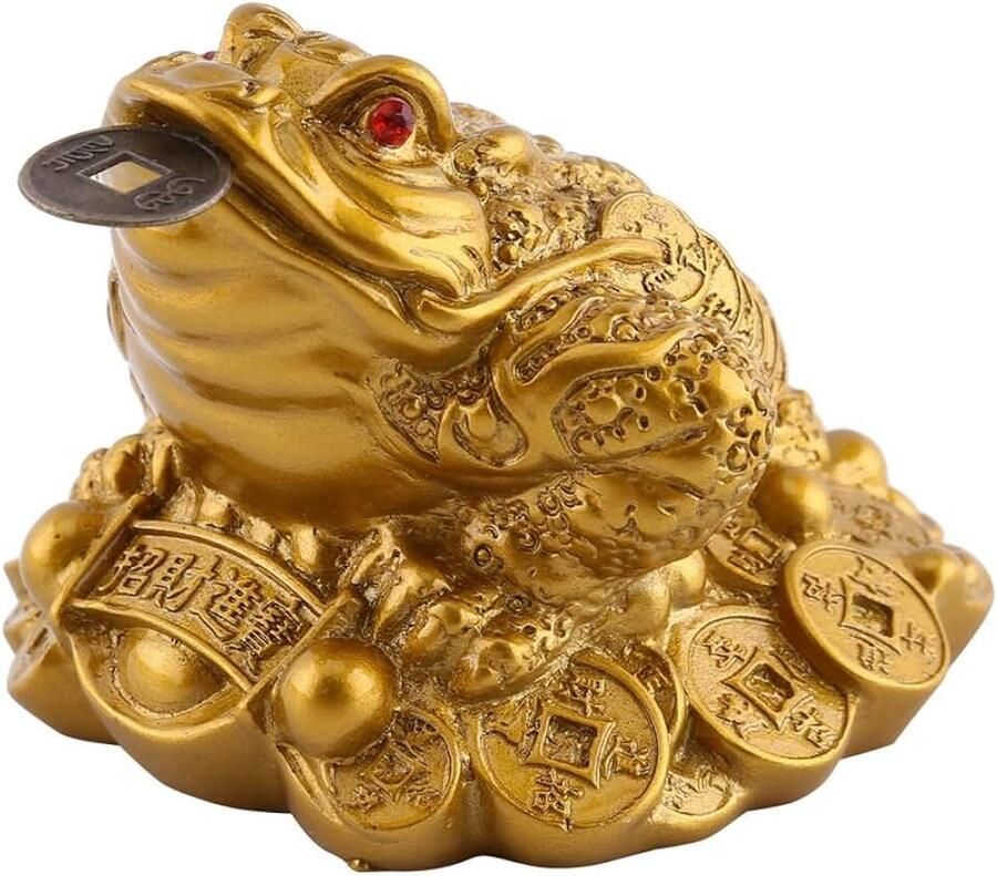 Money Frog Toad Feng Shui Standbeeld Met Munt Die Rijkdom Aantrekt Treasure Basin Decoratie (65 × 60 × 50 mm-Messing)
