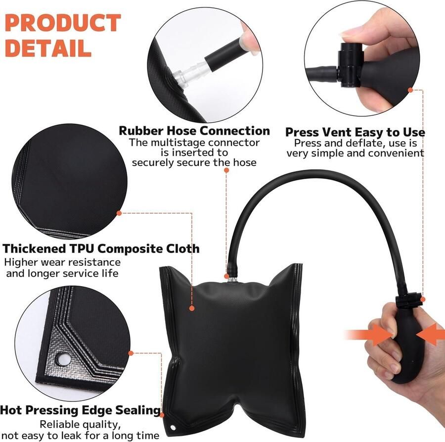 Montagekussen voor deuren en ra luchtkussenlift hefkussen 135 kg belasting autoreparaties zwart 2 stuks