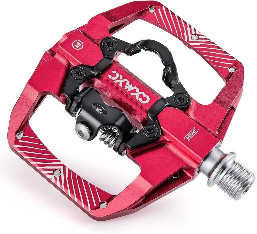 Mountainbikepedalen Dubbelzijdige Pedalen Fietsen MTB Plat en SPD Clipless 9 16 Inch Rood
