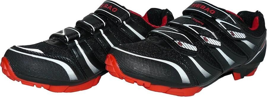 MTB Fietsschoenen Zwart Rood Korte Schacht met Klittenband