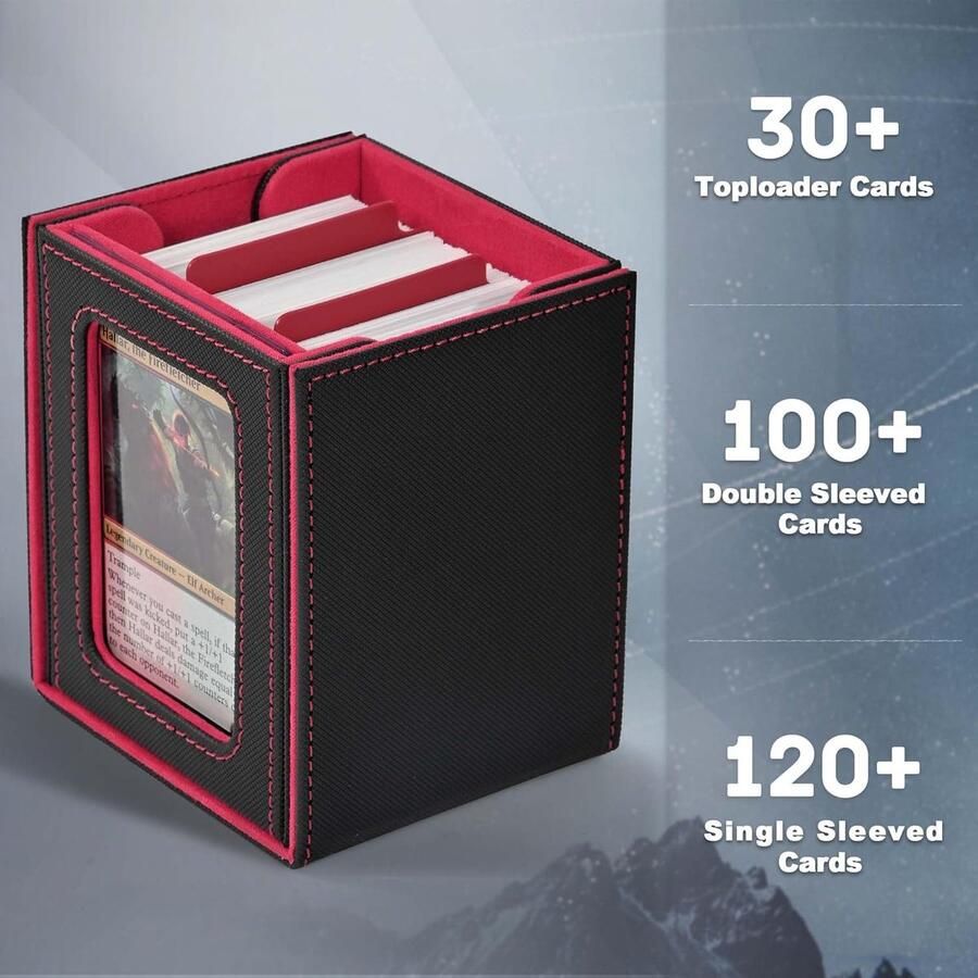 MTG Deck Box met Magic Commander Window Display Trading Deck Case Hold 100 Dubbele Mouwen Kaarten Baseball Card Opbergdoos is geschikt voor CCG EDH(zwart en rood)