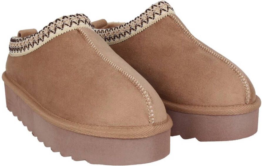 Muil met bont look sn_ugg inspired instappers zandkleur