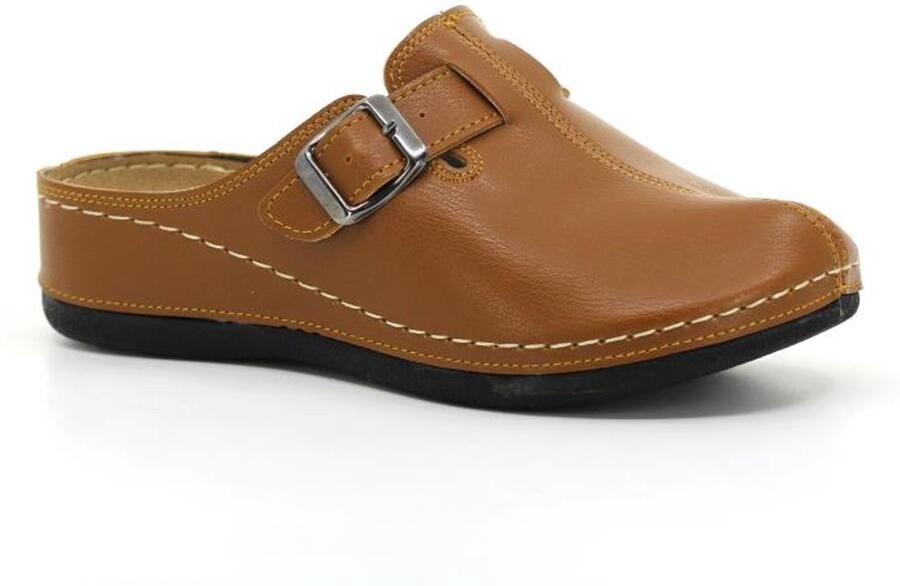 Mulex Dames Pantoffels Dames Clogs Dames Sloffen Bruin- Gesp