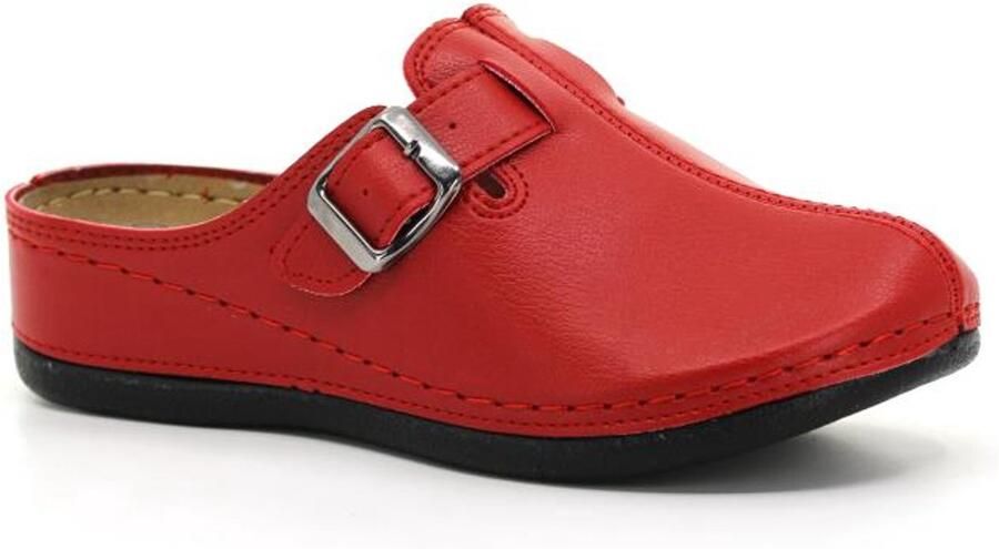 Mulex Dames Pantoffels Dames Clogs Dames Sloffen Rood Gesp