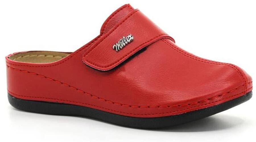 Mulex Dames Pantoffels Dames Clogs Dames Sloffen Rood Klittenband