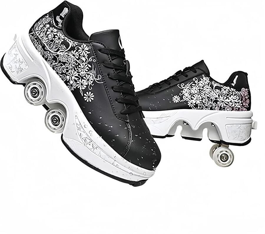 Multifunctionele Schoenen Sneakers met Wielen Buiten Sporten Verborgen Wiel Ontwerp Wit Zilver