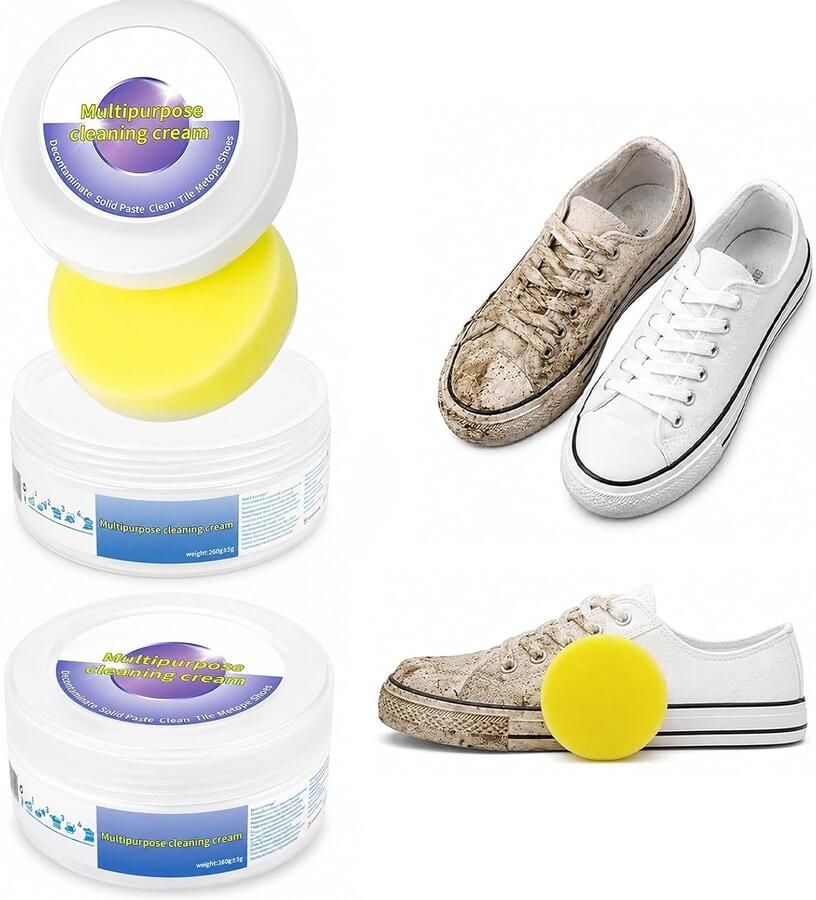 Multifunctionele Schoenreiniger Set van 2 voor Witte Sneakers en Basketbalschoenen met Spons en Reinigingspasta voor Alle Oppervlakken