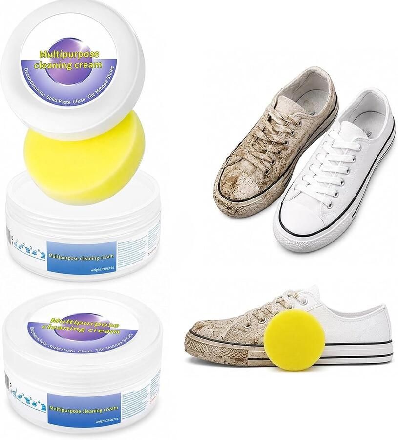 Set van 2 Multifunctionele Schoenreinigers voor Witte Sneakers Inclusief Spons en Reinigingspasta voor Alle Oppervlakken