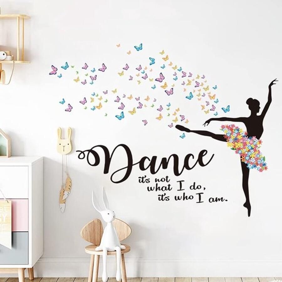 Muurstickers Ballerina Muurdecoratie Meisjes Slaapkamer Inspirerende Citaten Vlinder Bloem Verwijderbaar Zelfklevend