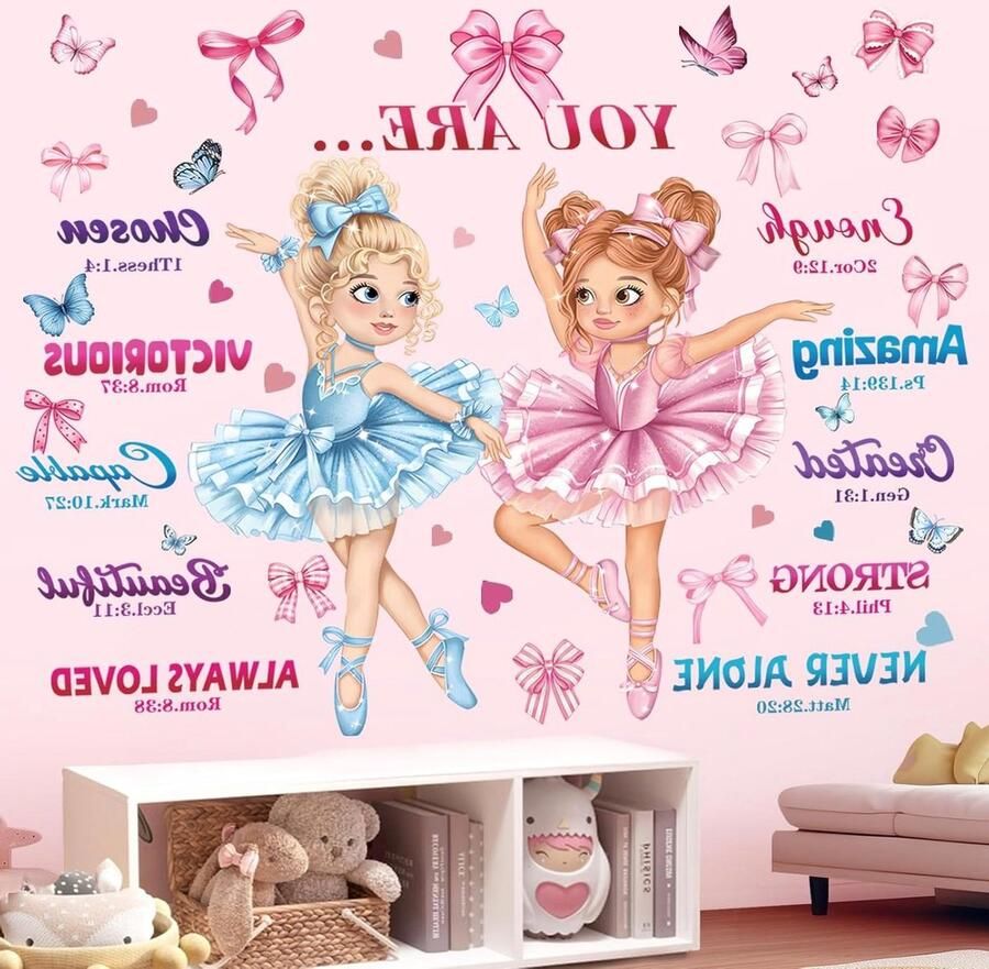 Muurstickers Roze Dansend Meisje Ballerina Inspirerend Zeggen Vlinder Baby Kwekerij Slaapkamer Meisjes Kamer Muur Decoratie met Muurstickers