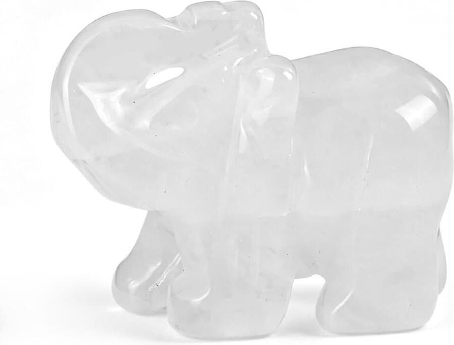 Natuurlijk kwartskristal olifant ornament natuurlijk ruw kristal kwarts olifantenstandbeeld standbeeld voor kantoor huisdecoratie (wit kristal)