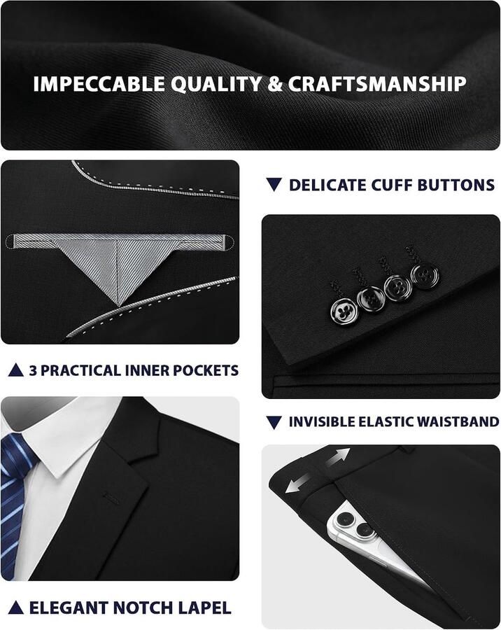 Nelson Men's Suit Slim Fit 3 Piece Suits Men One Button Solid