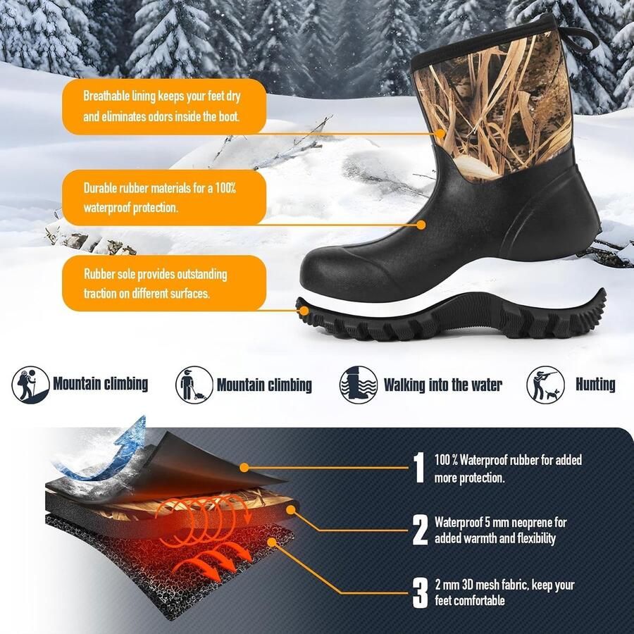 Neopreen Geïsoleerde Half Wellington Boots voor Mannen Waterdichte Jacht- en Vislaarzen voor de Tuin