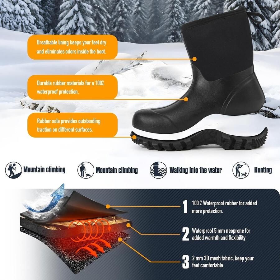 Neopreen Geïsoleerde Halve Wellington Boots voor Mannen Waterdichte Jacht- en Vislaarzen voor de Tuin