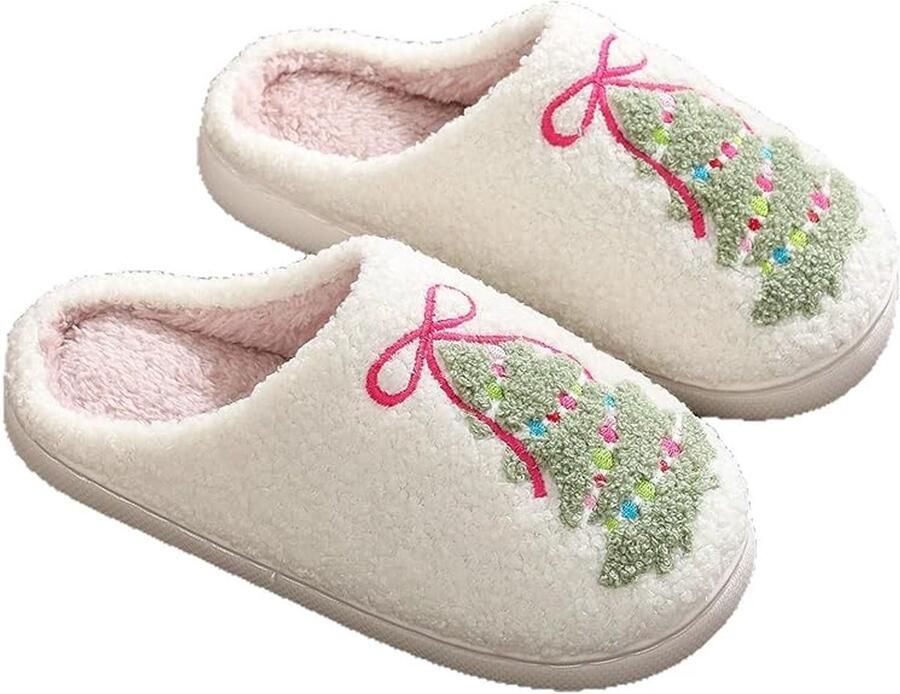 Nieuwe 2025 kerst slippers voor nen en pluche memory katoen fluffy slippers met dikke bodem zachte retro home schoenen
