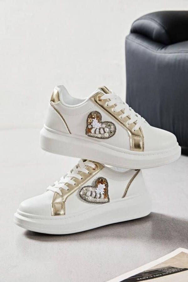Nieuwe collectie exclusieve Wit gouden sneakers met hartje