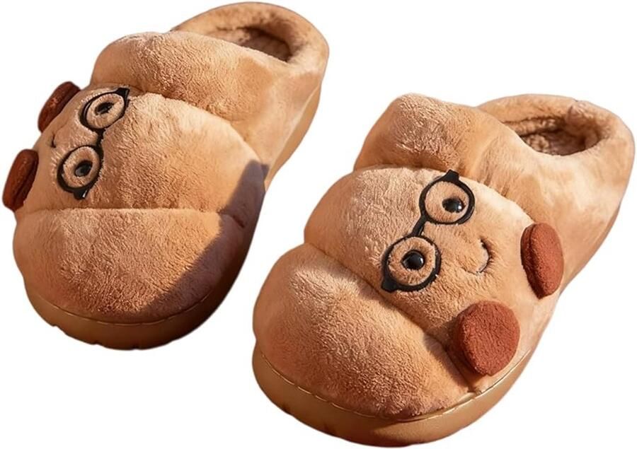 Nieuwe croissantvormige pluche slippers 2025 Slippers met open hiel Y2K-design Warme en antislip katoenen slippers geschikt voor stellen en mannen