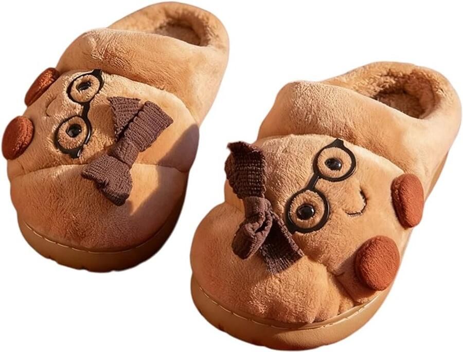 Nieuwe croissantvormige pluche slippers 2025 Slippers met open hiel Y2K-design Warme en antislip katoenen slippers voor stellen en vrouwen