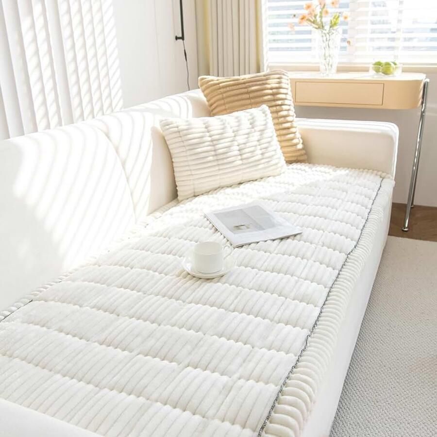 Nieuwe dikke bankhoezen wasbaar zachte corduroy universele bankhoes 2 3 4 zitplaatsen antislip bankhoes bankkussenhoes bankovertrekken meubelprotector voor woonkamer (wit 70x