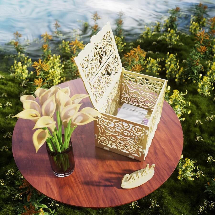 Nieuwste design brievenbus bruiloft cadeaubonnen doos vintage grote DIY houten kaartenbox gelddoos met slot voor verjaardag babyshower jubileum (Mr & Mrs goud)
