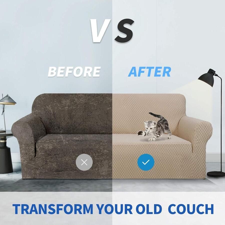 Nieuwste Jacquard stoelhoezen voor woonkamer super stretch antislip stoel slipcover met armen honden huisdiervriendelijk 1-delige bankbeschermer fauteuil cover (1 zits kaki)