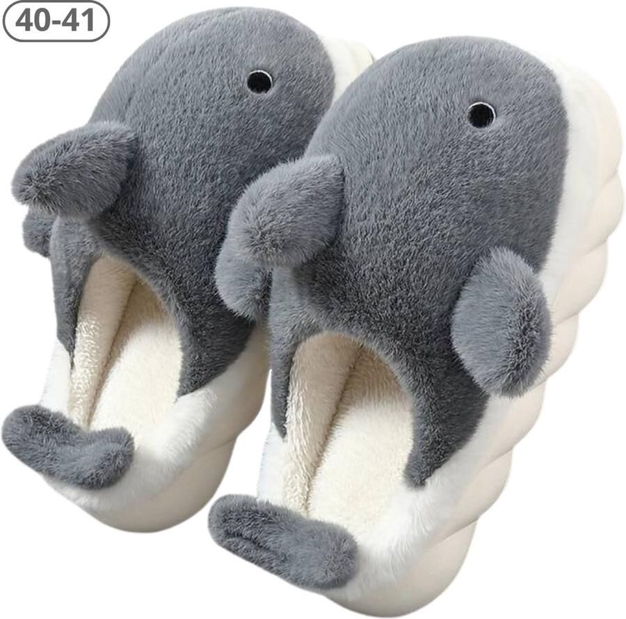 Nivard Pantoffels Sloffen Slippers Warme Pantoffels Pluche En 40 Haai Licht Grijs