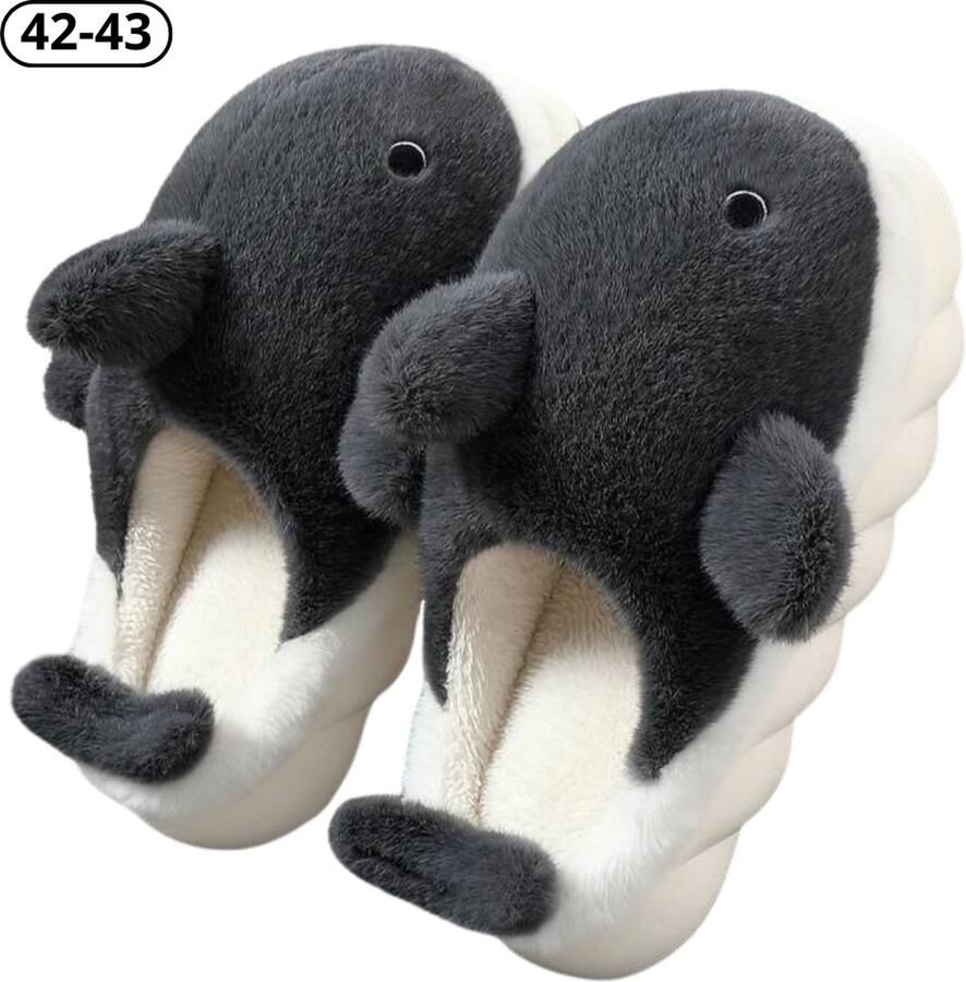 Nivard Pantoffels Sloffen Slippers Warme Pantoffels Pluche en 41 Haai Zwart