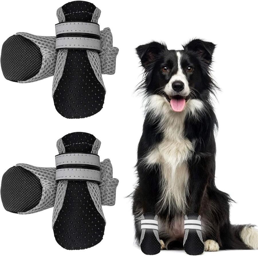 Non-Slip Dog Boots Breathable Paw Protection Grip op gladde vloeren & bescherming op warme stoepen 4 stuks Voor kleine tot middelgrote honden zwart