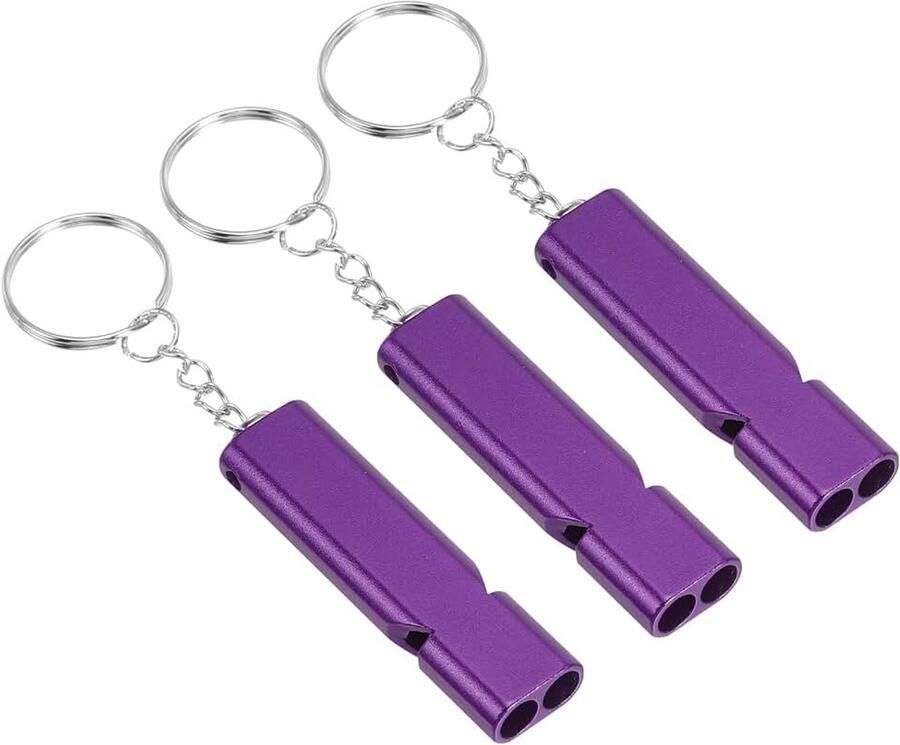 Noodfluitje 3-pack luid geluid aluminium sleutelhanger fluitjes outdoor veiligheid survival fluitje voor kamperen wandelen goud paars