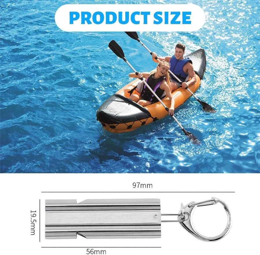 Noodfluitje van roestvrij staal 120 dB hoogfrequentie-overlevingsfluitje dubbele buis veiligheidsfluitje met koord en sleutelhanger voor outdoor wandelen zilver