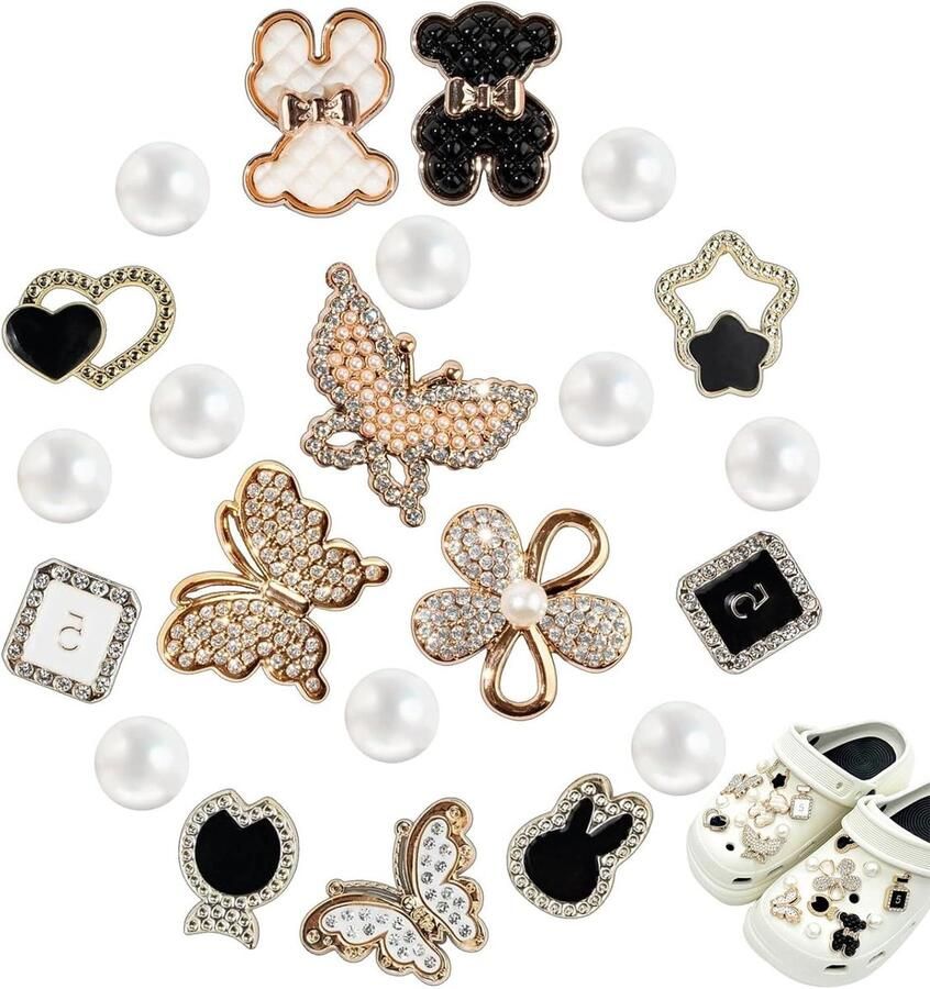 Nordivar Schoenbedelset met clogs vlinder en sieraden Dames accessoires met parels 22-delig