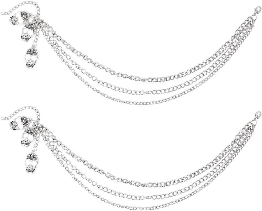 Nordivar Schoendecoratie Ketting Sneakers Gothic Antiek Zilver Metalen Goth Schedel Charms Gothi Strand Curb Kettingen Kreeft Klauw Sluiting Schoenen Casual Schoenen Schoeisel Geschikt voor Sneakers 2 Stuks Nordivar