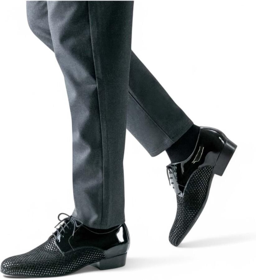 Nueva Epoca Rio Negro Stijlvolle Heren Dansschoenen Argentijnse Tango Gevlochten patroon Zwart lakleer Suede zool Ademende voering Hieldemping Latin dansstijlen Nueva Epoca Zwart