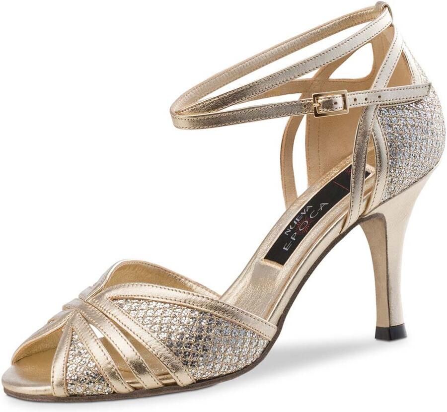 Nueva Epoca Scarlet LS Gouden Dansschoenen Dames met Lederen Zool Danshakken voor Buiten en Binnen Bruidsschoenen Glitter Kizomba Tango Latin Salsa Hak Nueva Epoca Goud