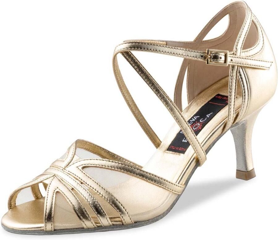 Nueva Epoca Sierra Dames Dansschoenen Goud Danshakken voor Tango Latin Salsa Kizomba Hak Open neus Suede zool Nueva Epoca Goud