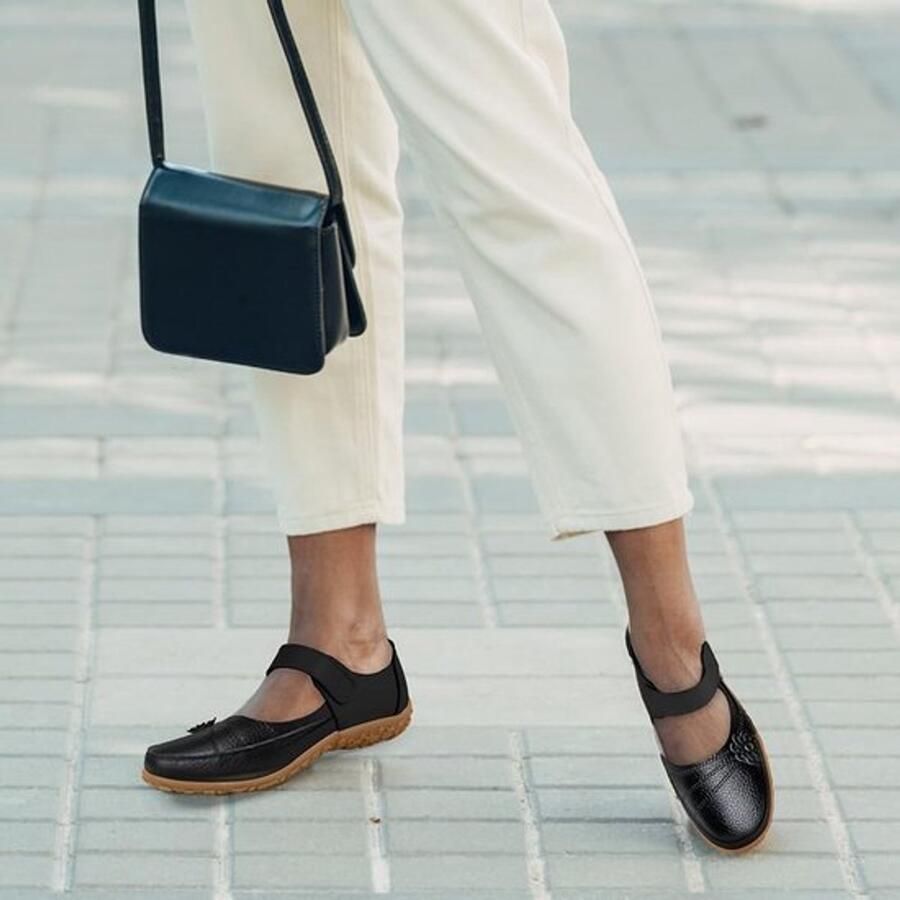 OFFCUP Dames Leren Mary Jane Met Klittenbandsluiting Comfortabele Platte Schoenen Ballerina's Dames Elegante Loafers Verzorging Lage Schoenen Ideaal voor Dagelijks Gebruik Op Kantoor