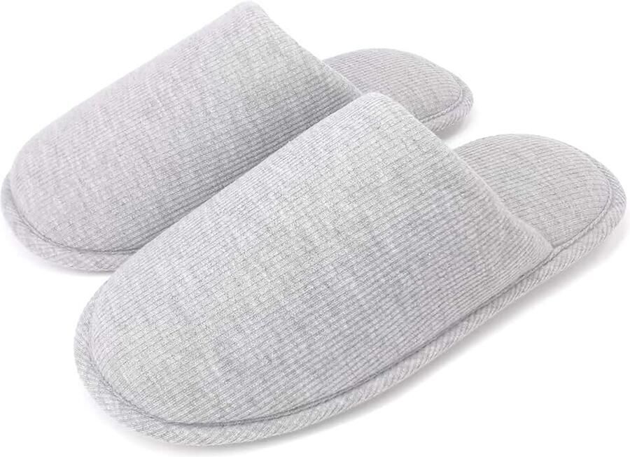 Ofoot Biologische katoenen antislip-huispantoffels voor dames gezellig traagschuim wasbaar voor zomerslaapkamer rubberen zool