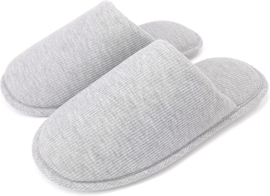 Ofoot Biologische katoenen antislip-huispantoffels voor dames gezellig traagschuim wasbaar voor zomerslaapkamer rubberen zool