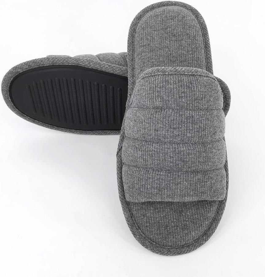 Ofoot heren ademende katoenen open teen platte pantoffels traagschuim antislip zomerhuis dia's sandalen