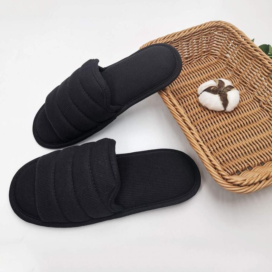 Ofoot heren ademende katoenen open teen platte pantoffels traagschuim antislip zomerhuis dia's sandalen