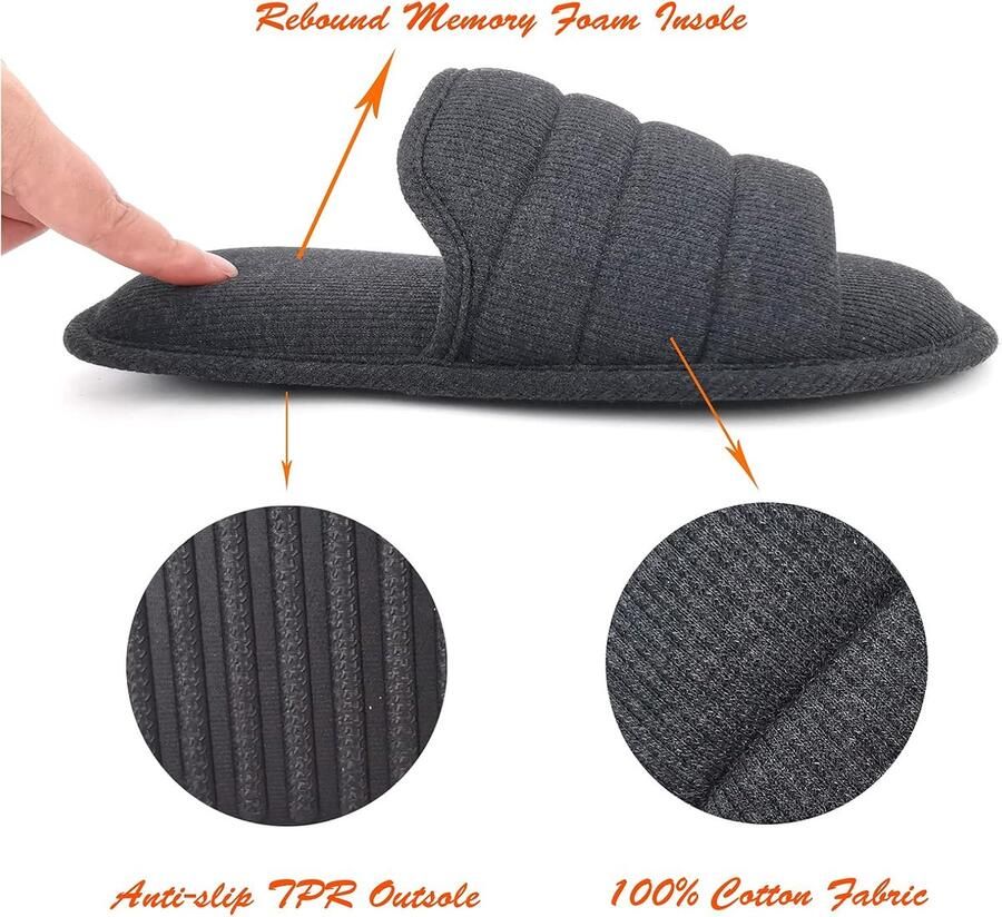 Ofoot heren ademende katoenen open teen platte pantoffels traagschuim antislip zomerhuis dia's sandalen