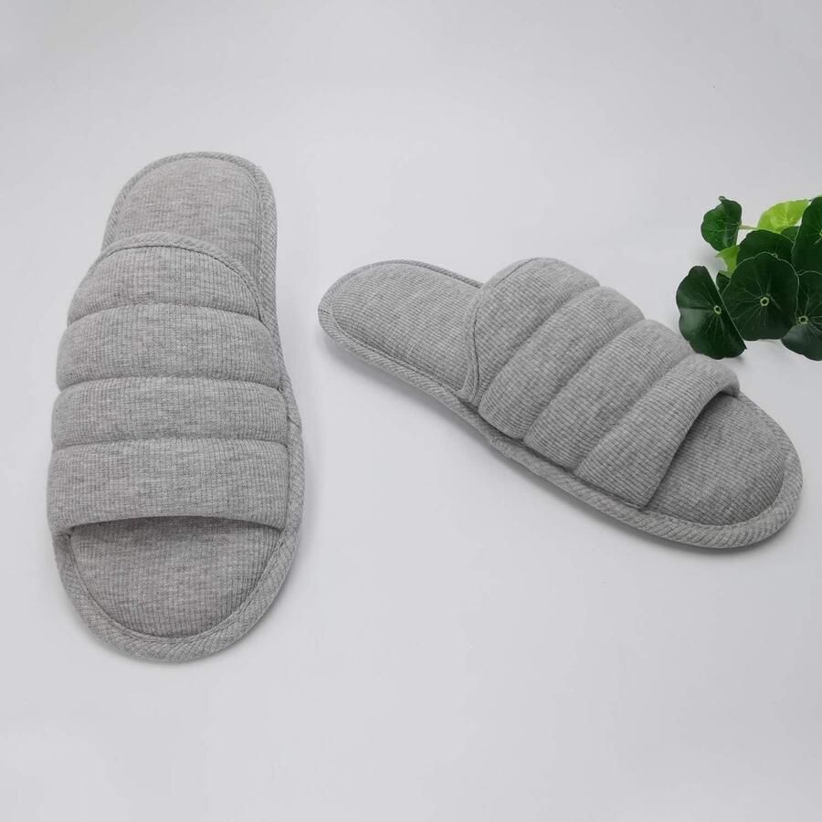 Ofoot heren ademende katoenen open teen platte pantoffels traagschuim antislip zomerhuis dia's sandalen