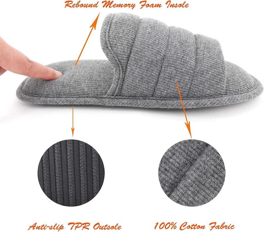 Ofoot heren ademende katoenen open teen platte pantoffels traagschuim antislip zomerhuis dia's sandalen