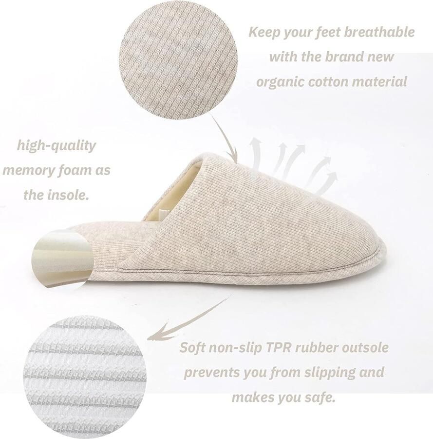 Ofoot Biologische katoenen antislip-huispantoffels voor dames